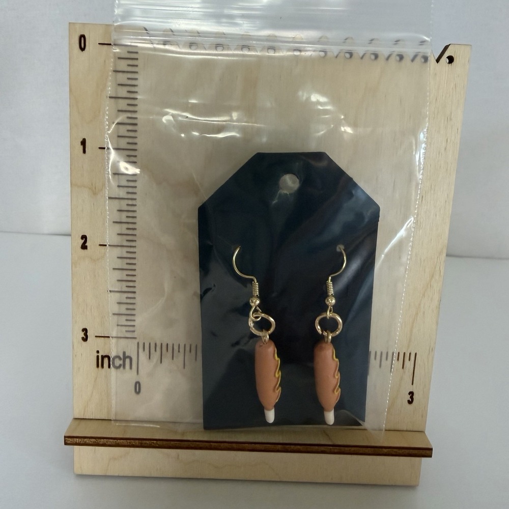 Corn Dog Earrings - Fair Earrings - Food Earrings - Mustard - Picture 3 of 4